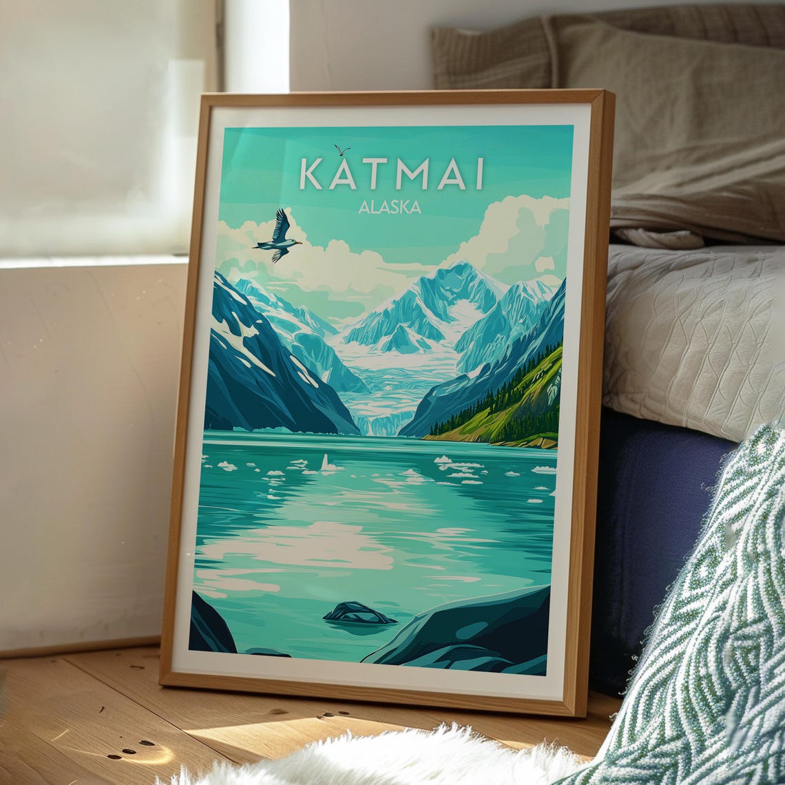 Katmai Alaska Glacier Lake Bald Eagle Mountain Travel Poster - Image 3