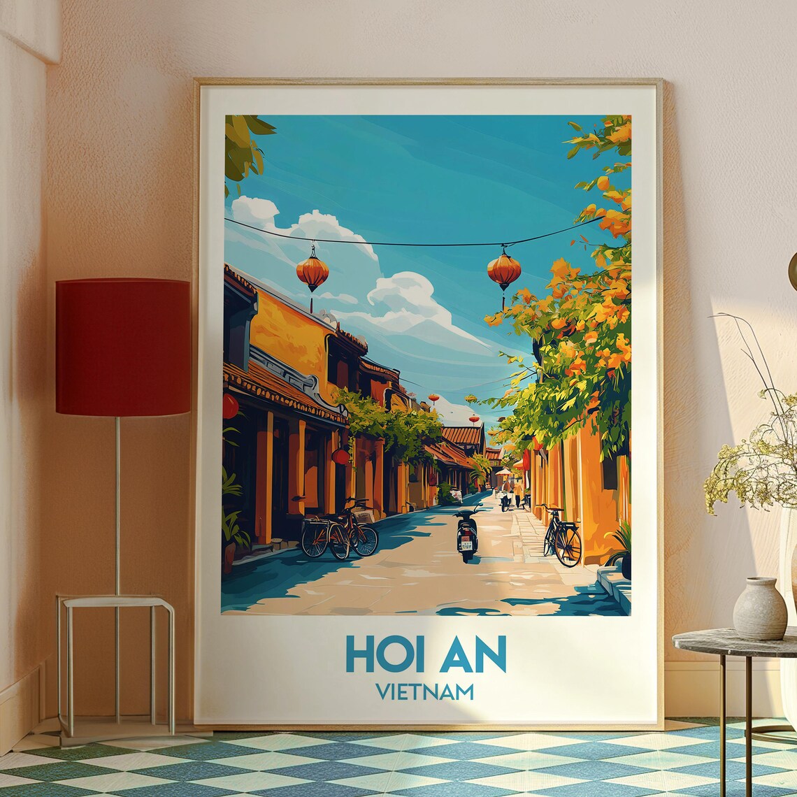 Hoi An Vietnam Charming Lantern Old Town Street and Bicycles Poster - Image 2
