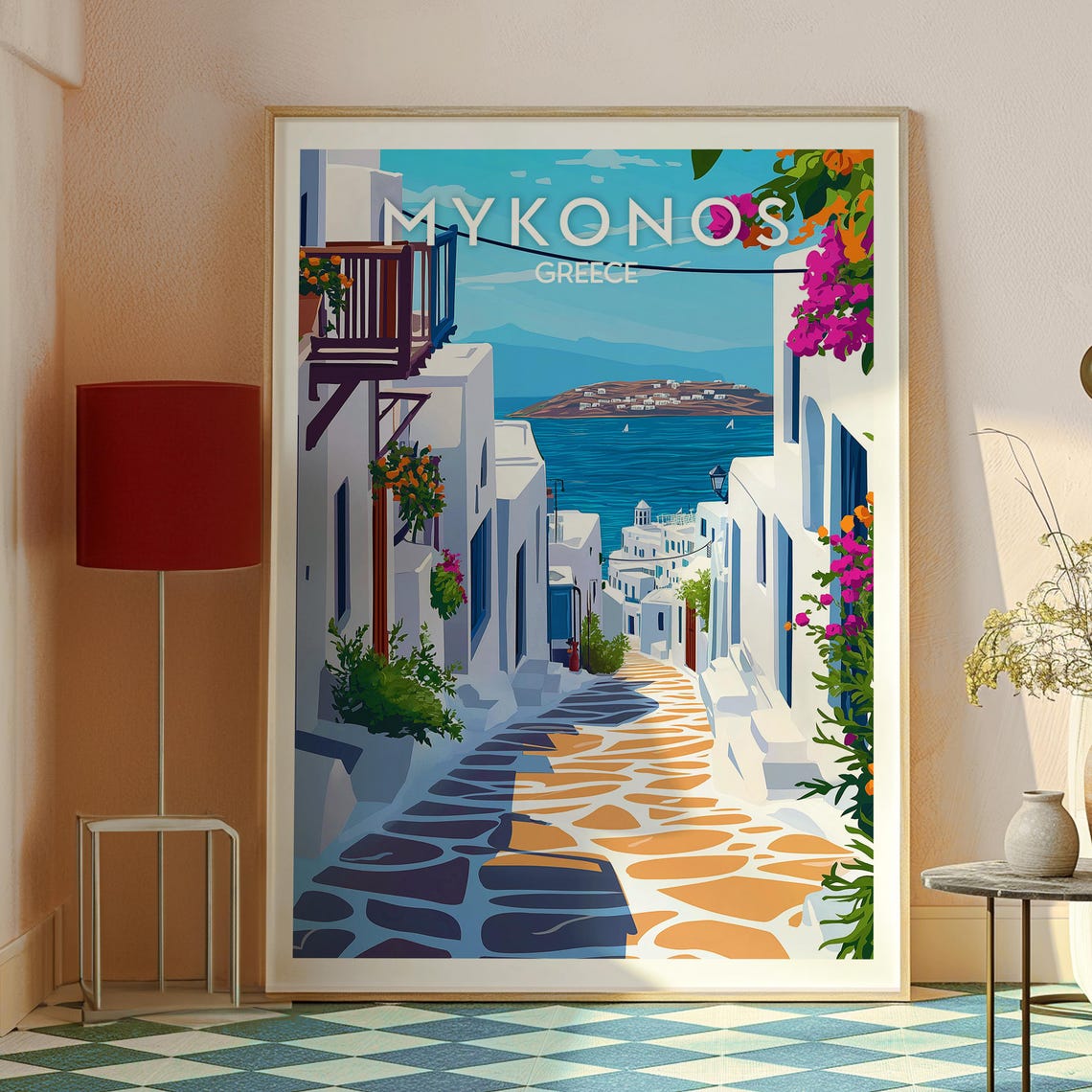 Mykonos Greece Whitewashed Old Town Harbor Lane Scene Poster - Image 2