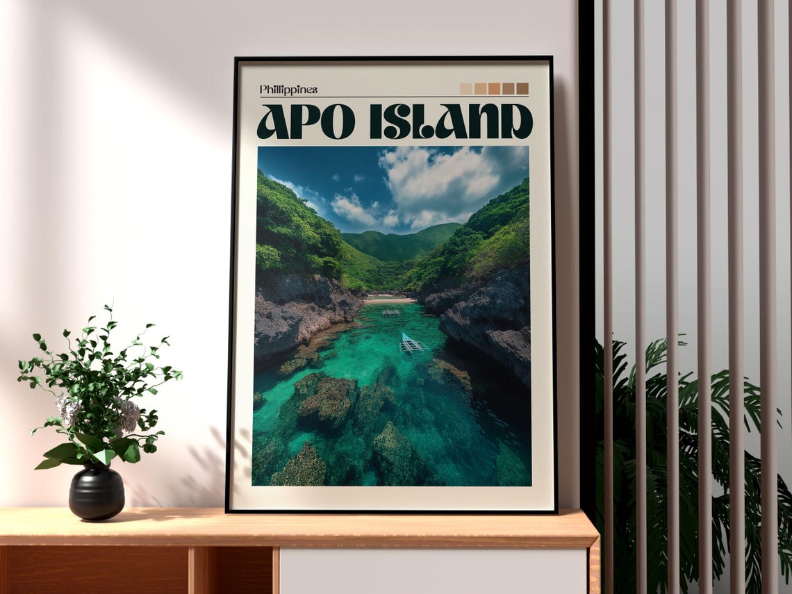 Apo Island Philippines Turquoise Cove Reef Vintage Travel Poster