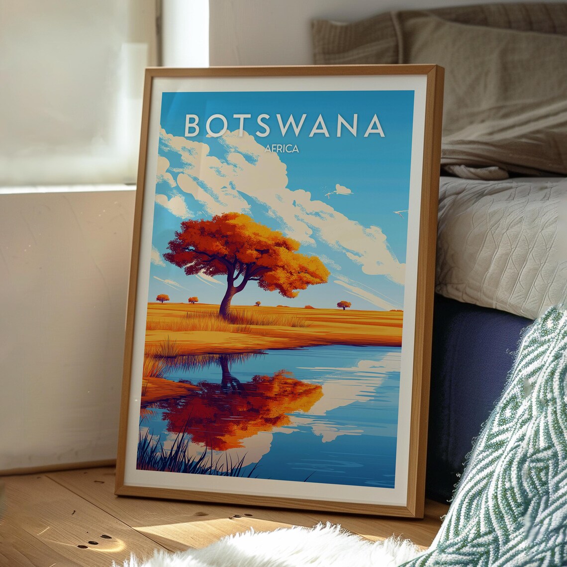 Botswana Africa Savanna Watering Hole Vintage Style Travel Poster - Image 2