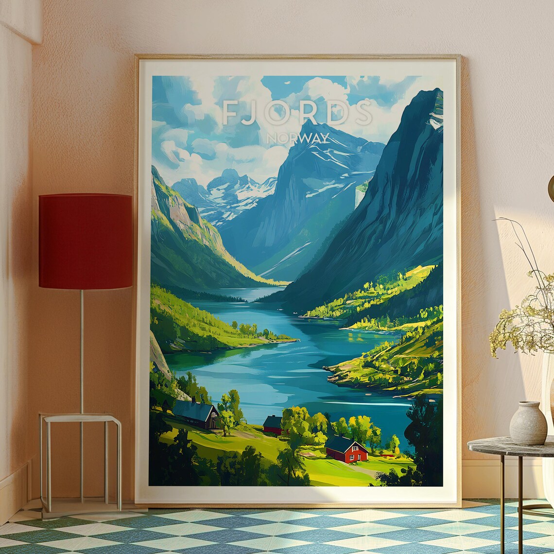 Norway Fjords Mountainside Lake Valley Vintage Travel Poster - Image 2