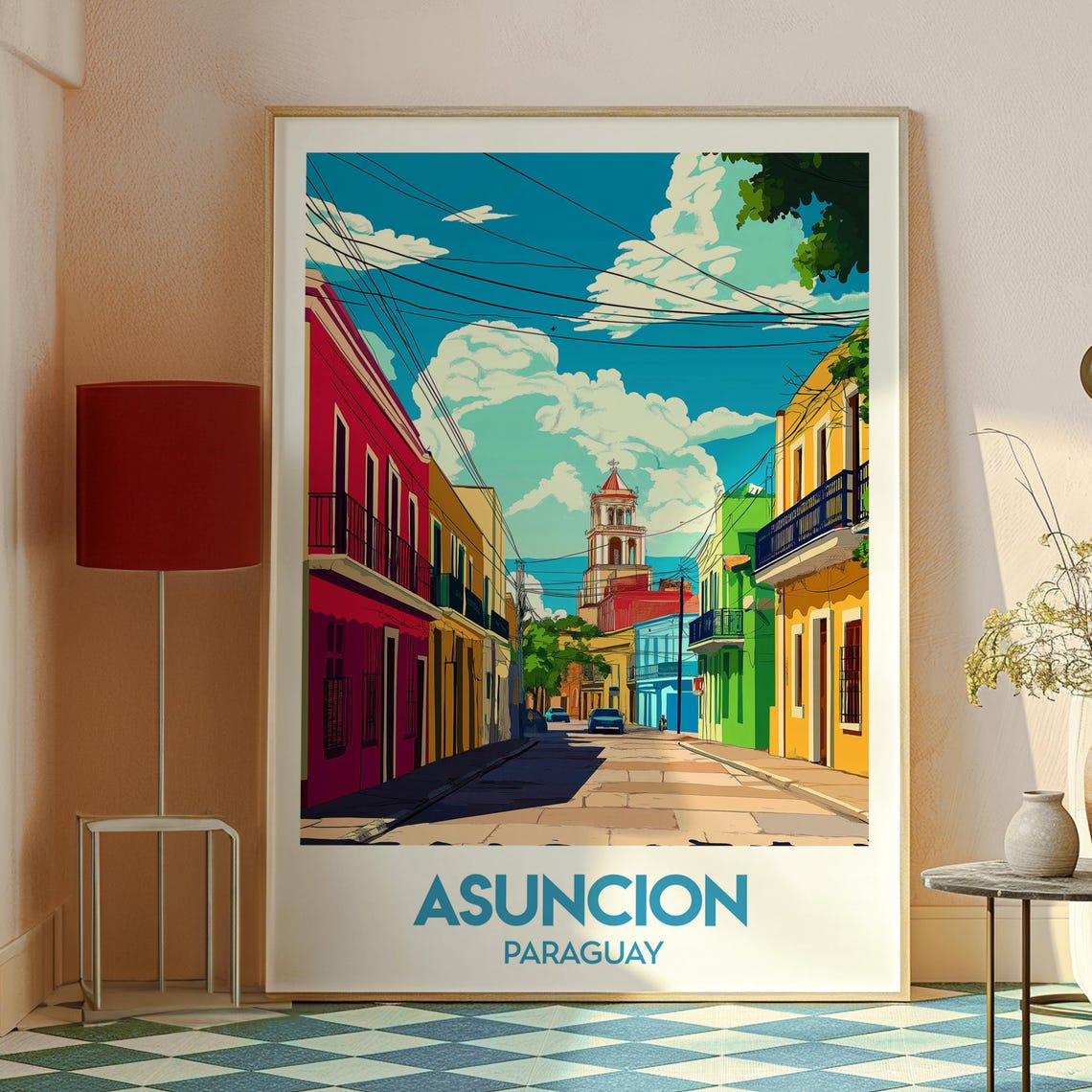 Asuncion Paraguay Colorful Colonial Street Scene Travel Poster - Image 2