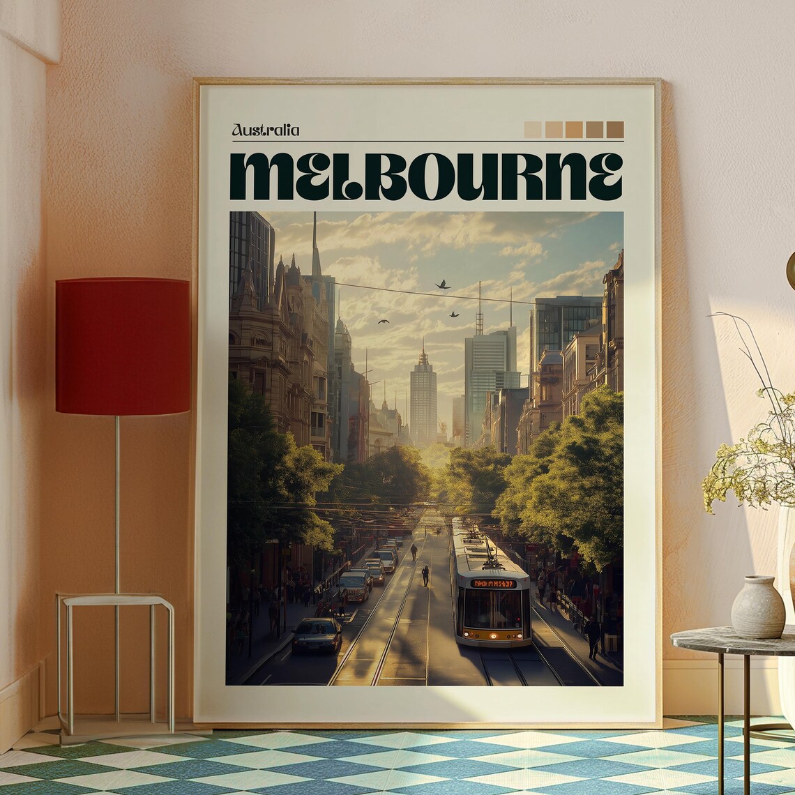 Melbourne Australia Tram Sunset City Street Retro Style Travel Poster - Image 2