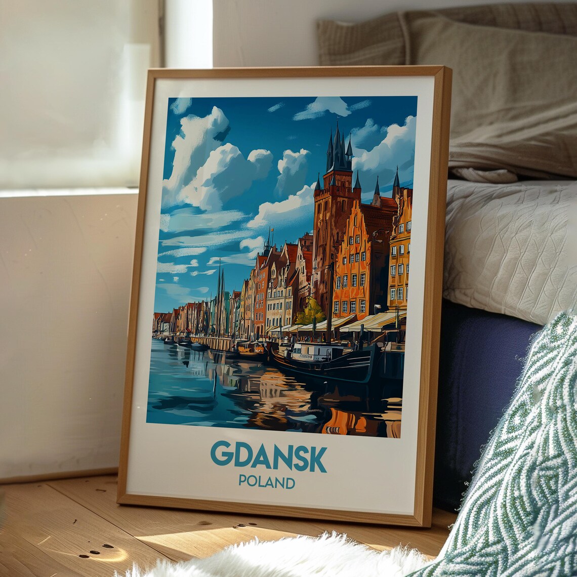Gdansk Poland Colorful Waterfront Old Town Harbor Travel Poster - Image 3