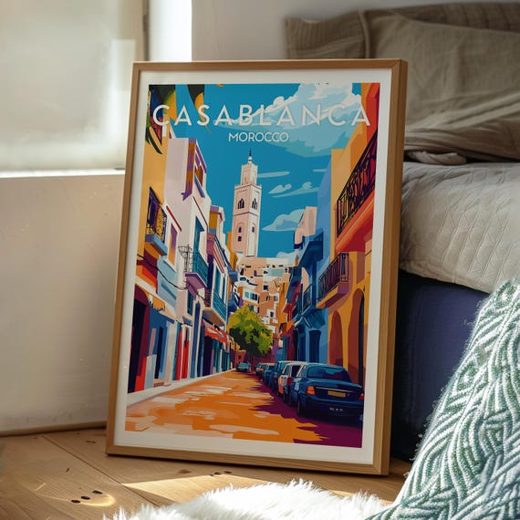 Casablanca Print Marrakesh Wall Art Morocco Poster Travel Hassan Mosque