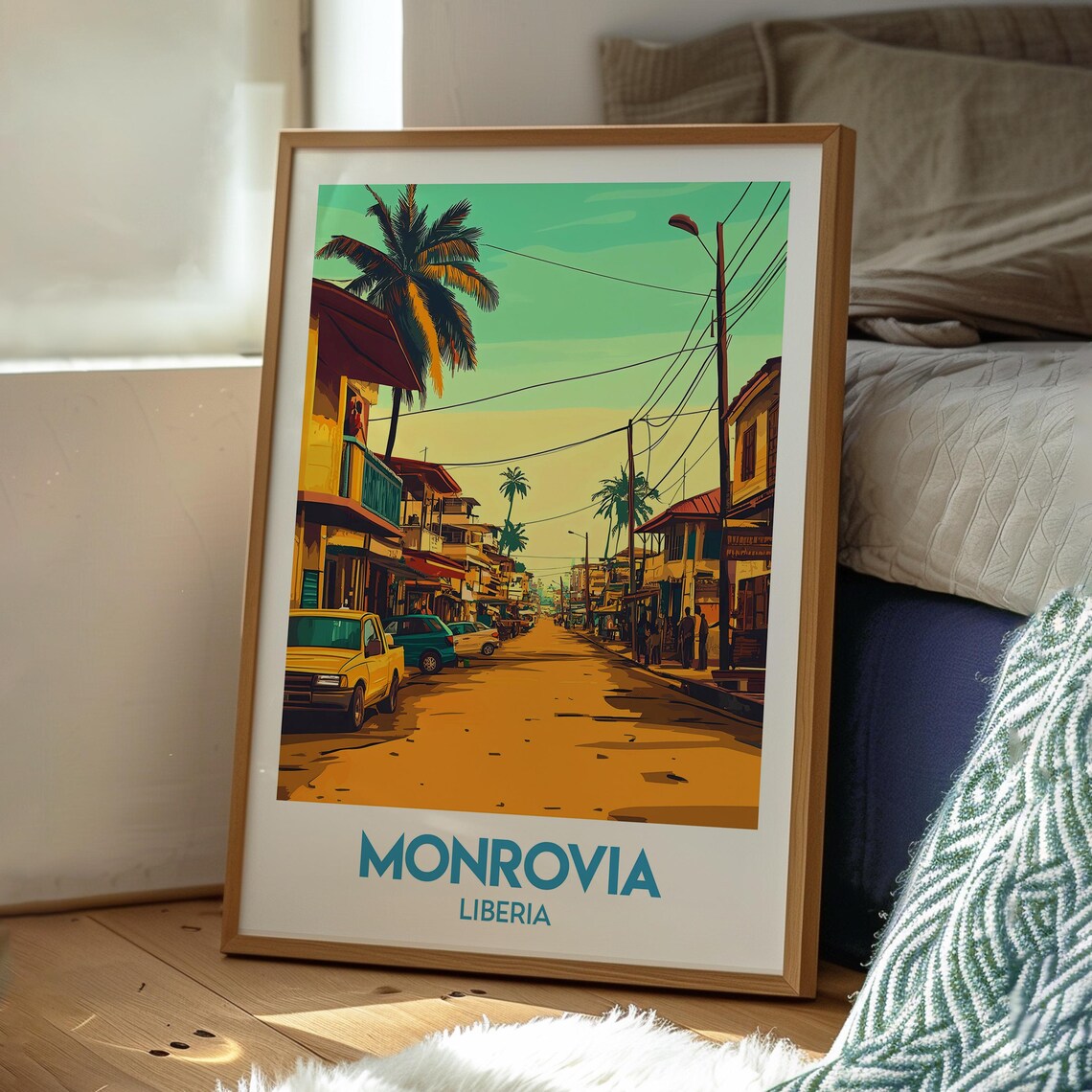 Monrovia Liberia Palm Street Golden Light Retro Travel Poster - Image 3