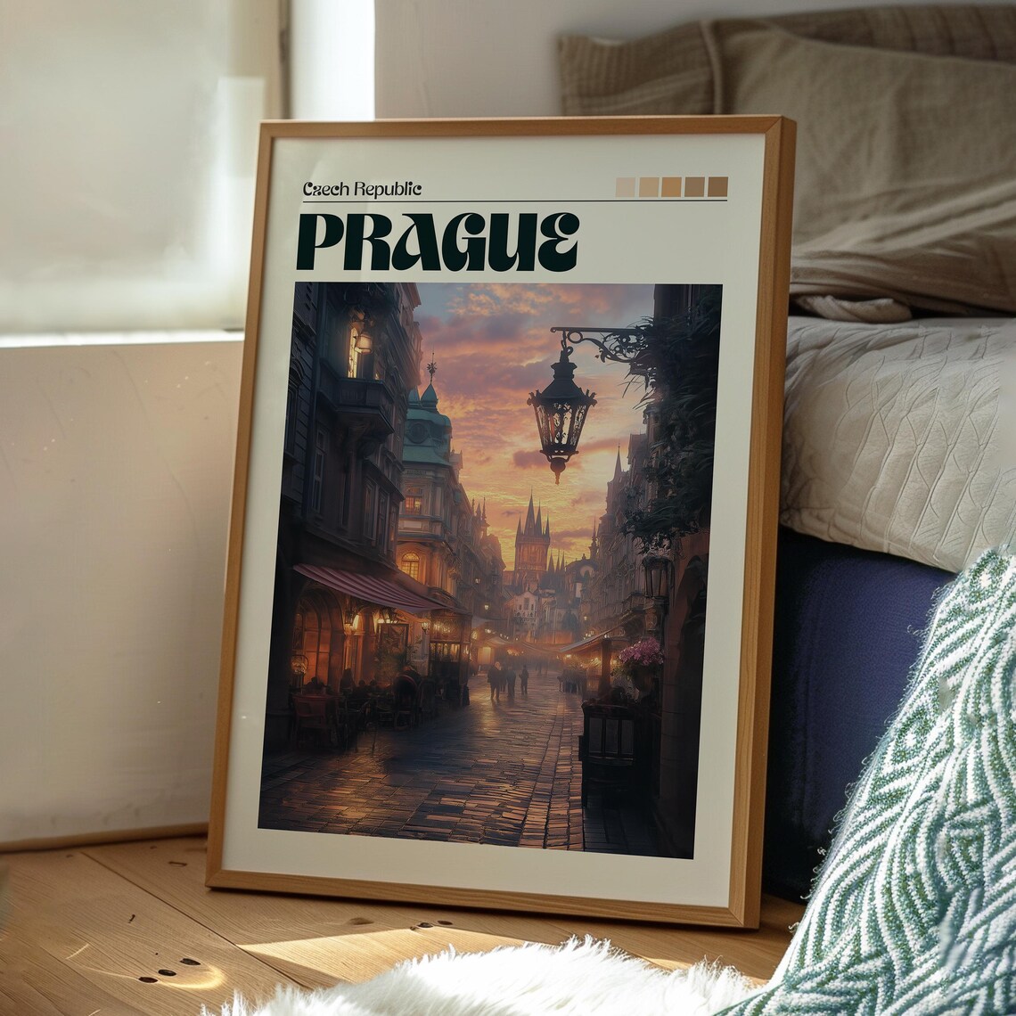 Prague Czech Republic Europe Old Town Sunset Retro Travel Poster - Image 3