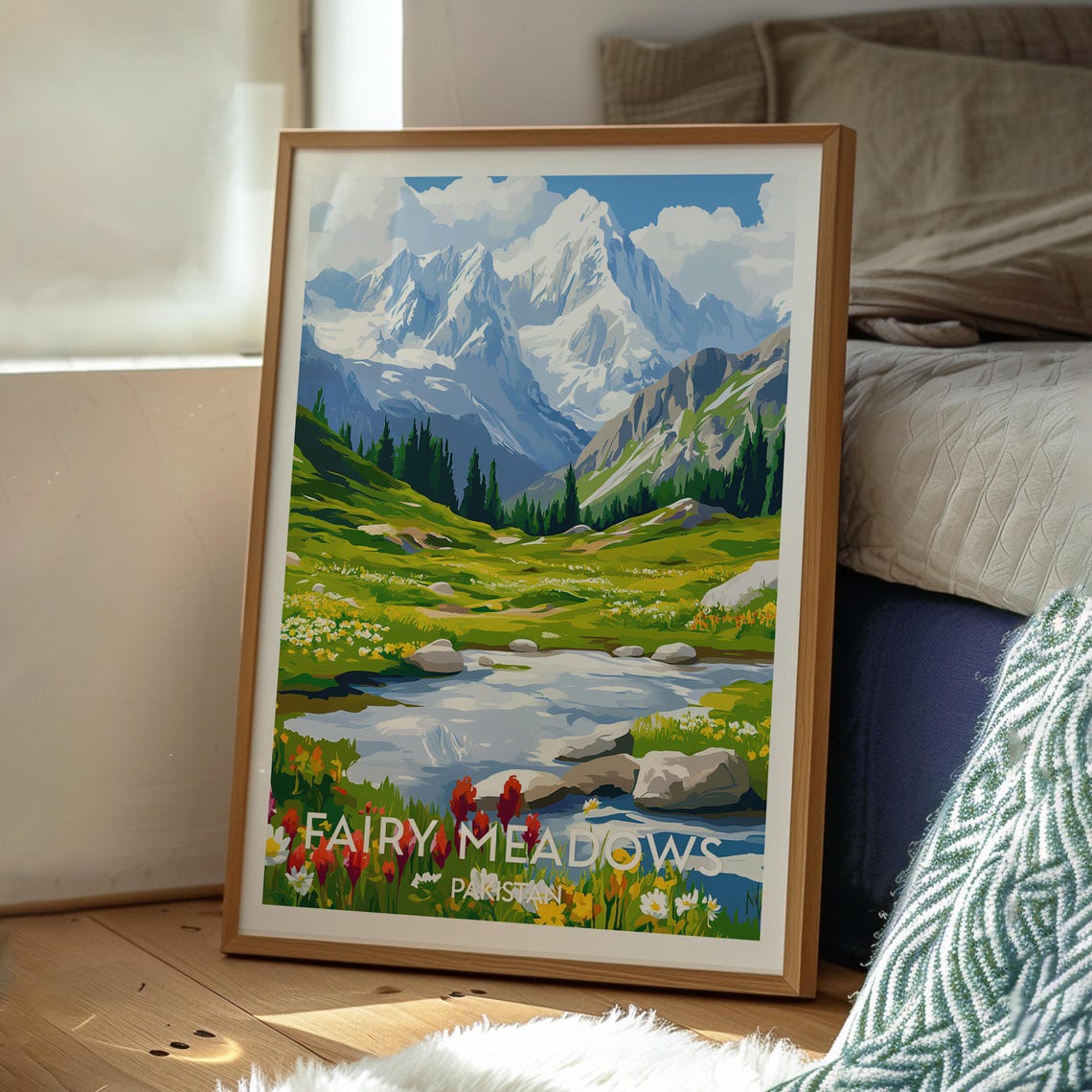 Fairy Meadows Pakistan Wildflower Meadow Snow Peak Travel Poster - Image 3