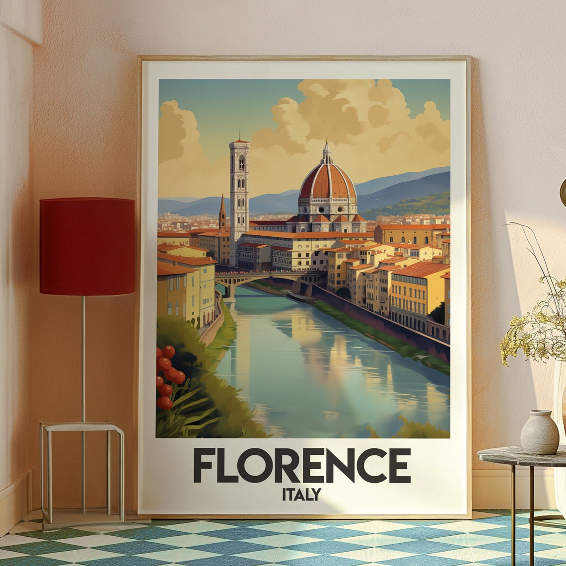 Florence Italy Duomo Cathedral River Arno View Cityscape Poster - Image 2
