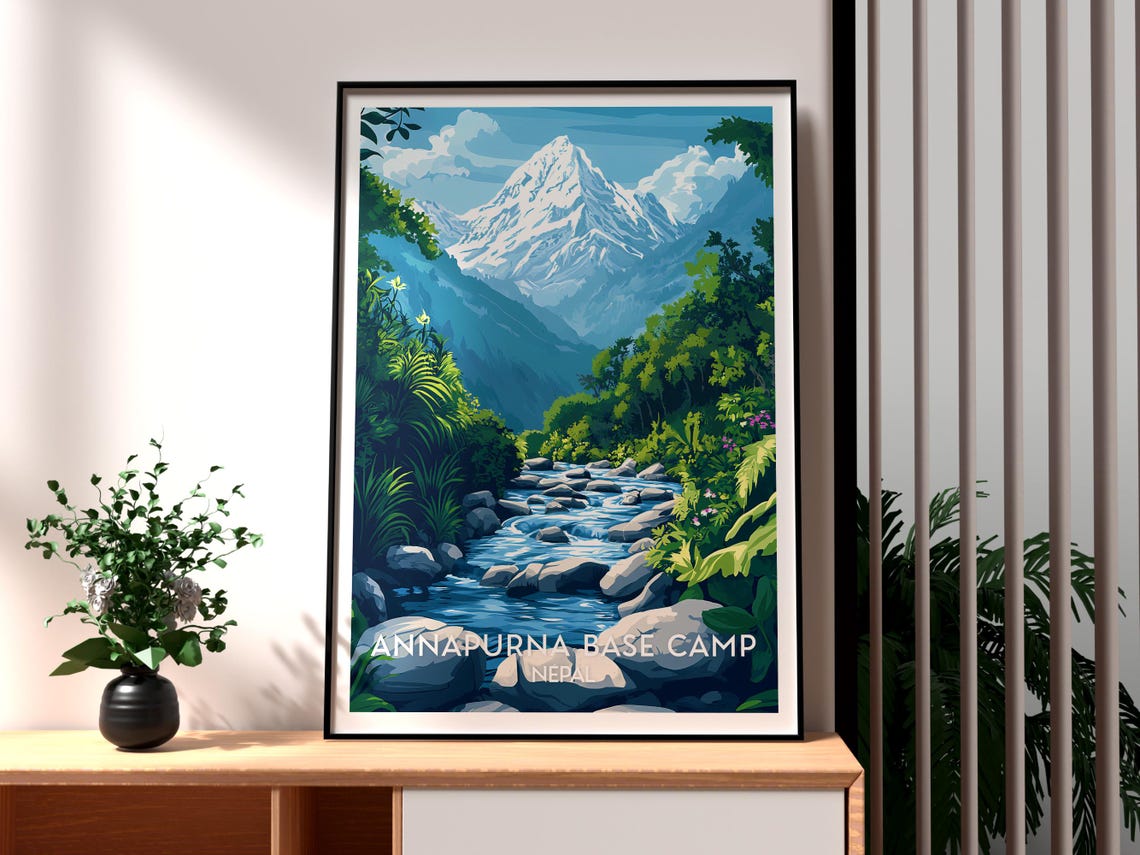 Annapurna Base Camp Nepal Snow Peak Jungle River Trek Poster