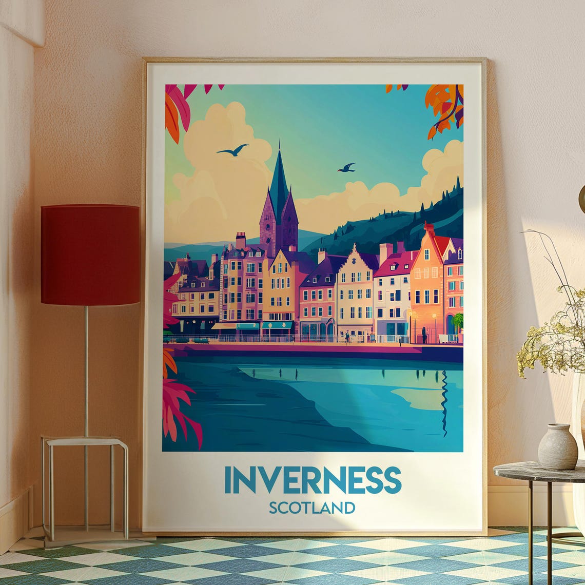 Inverness Scotland Riverside Old Town Spire Vintage Travel Poster - Image 2