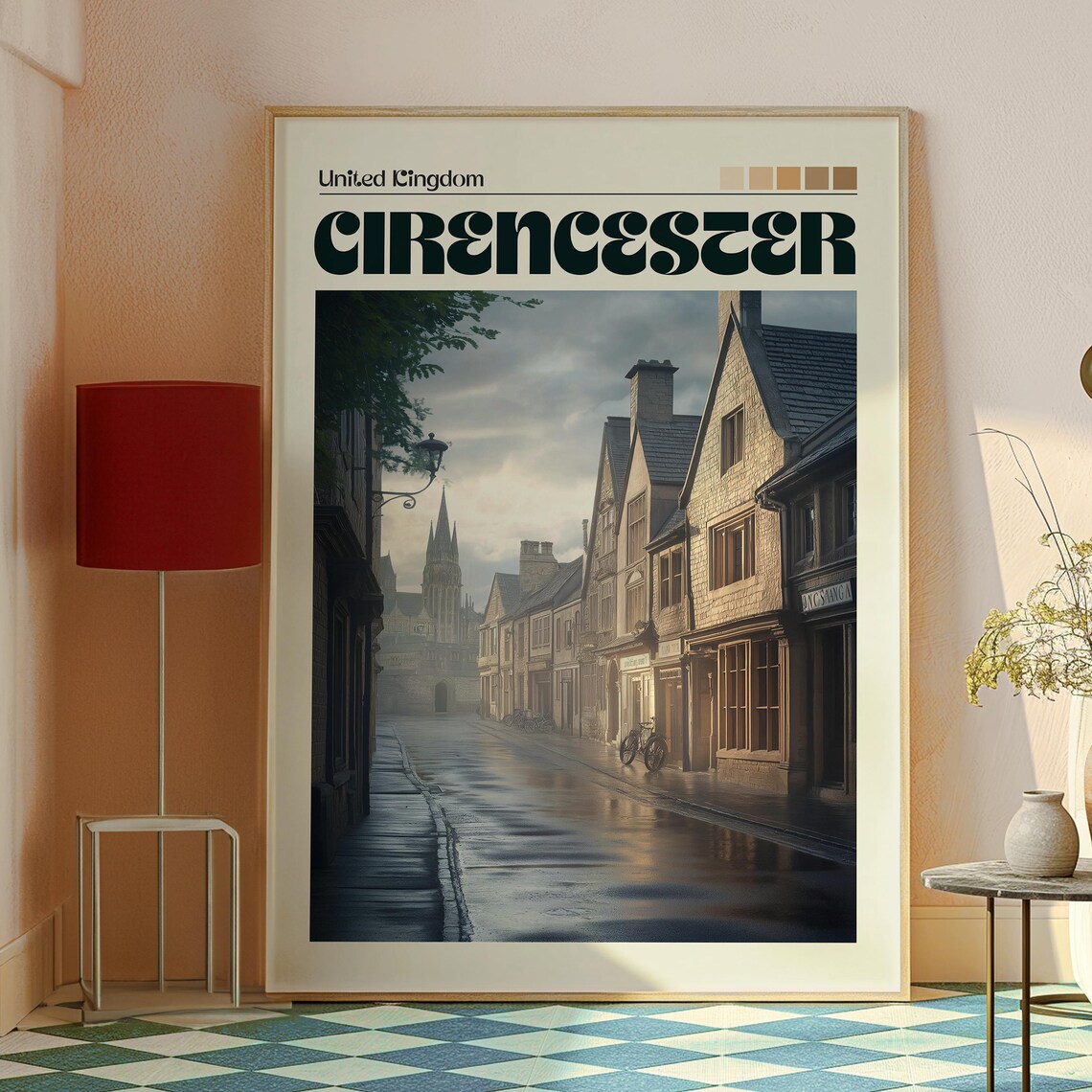 Cirencester UK Moody Cobblestone Street Cotswold Market Town Poster - Image 2