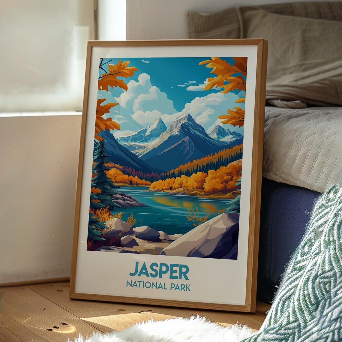 Jasper National Park Autumn Lake Mountain Fall View Art Poster - Image 3