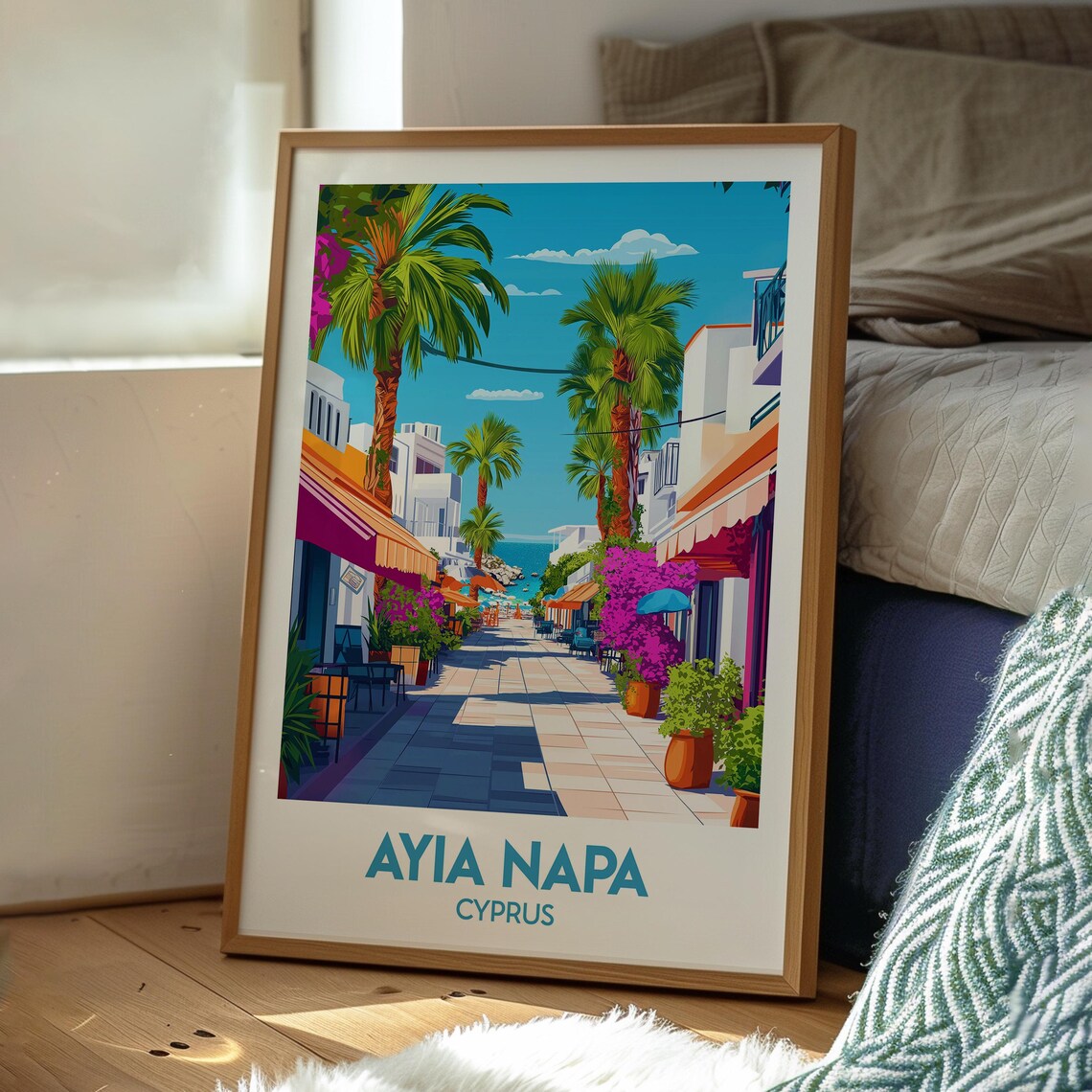 Ayia Napa Cyprus Palm Lined Shopping Street Seaside Travel Poster - Image 3