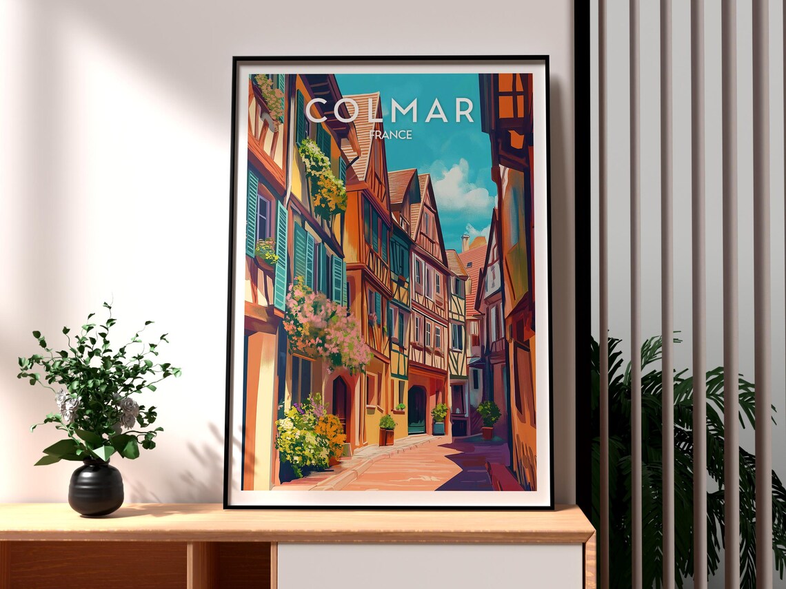 Colmar France Half Timbered Houses Flower Street Travel Poster