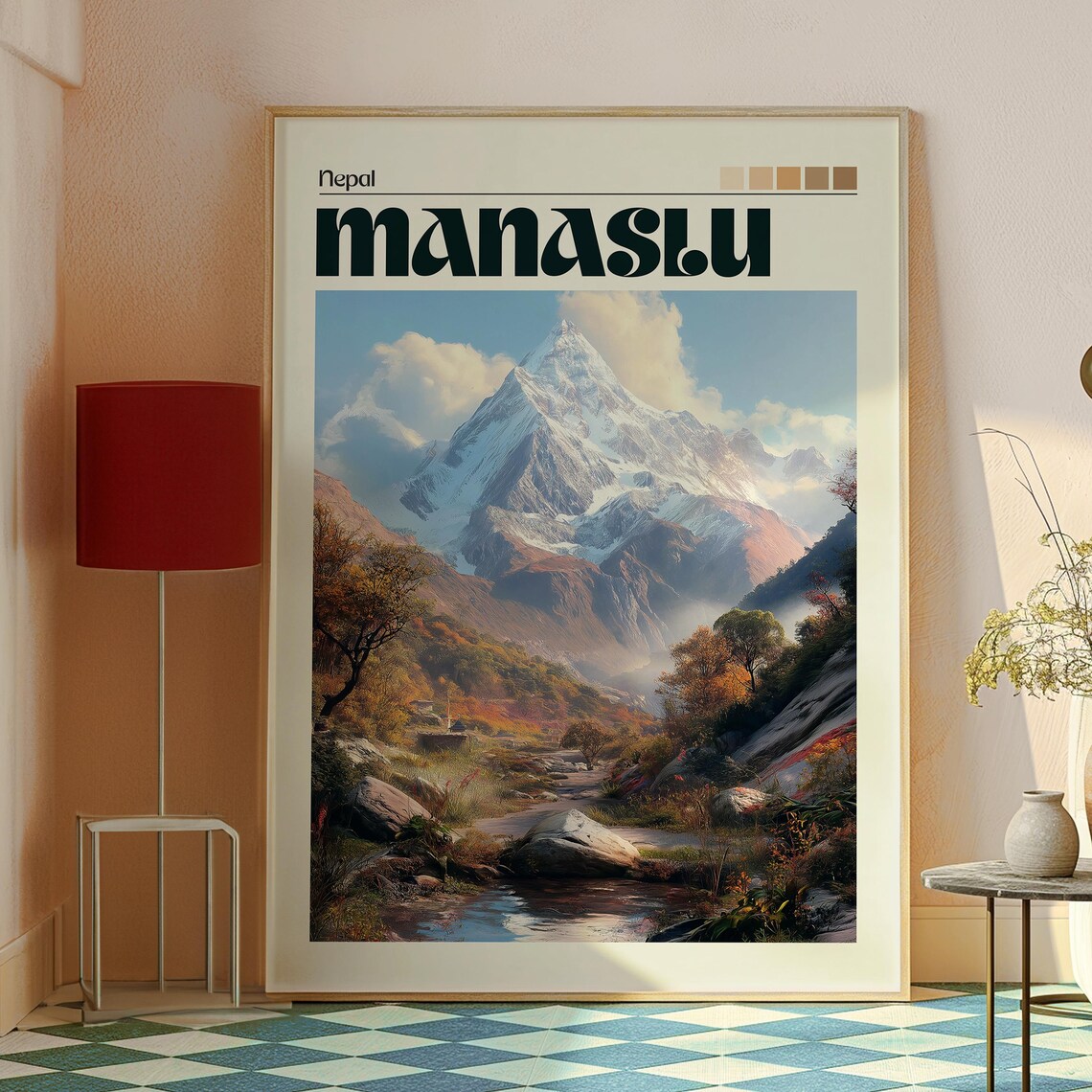 Manaslu Nepal Himalayan Snow Peak Mountain Trek Valley Autumn Poster - Image 2