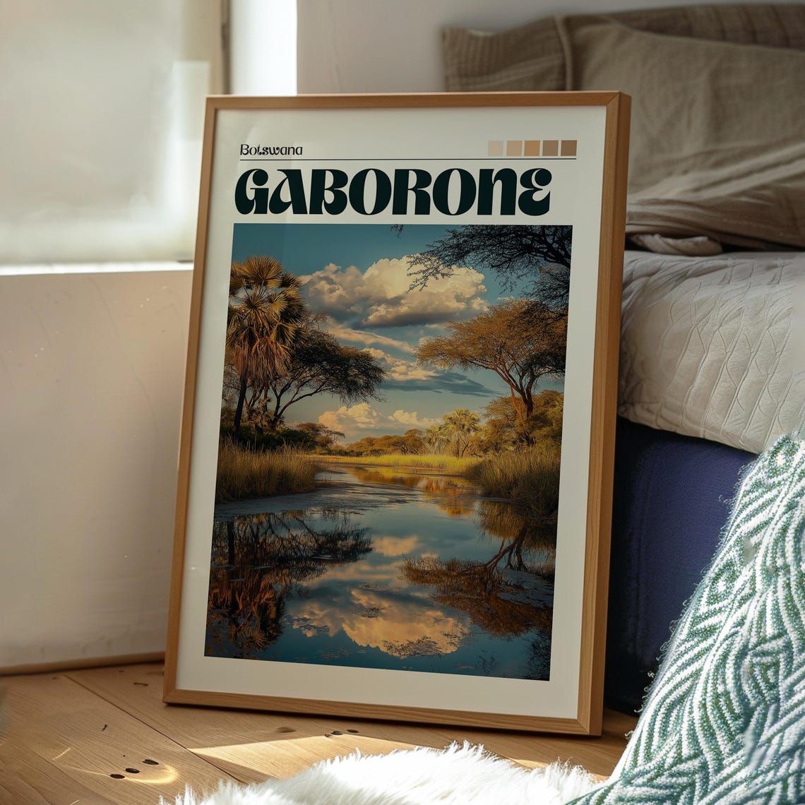 Gaborone Botswana Wetland River Palms Golden Reflection Poster - Image 3