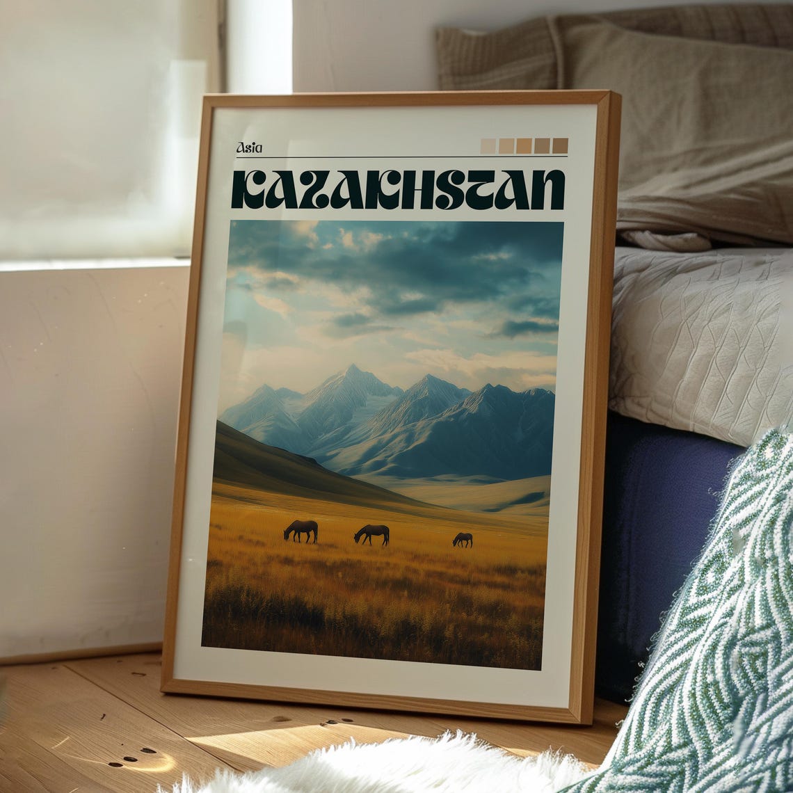 Kazakhstan Asia Steppe Horses Mountain Valley Vintage Poster - Image 3