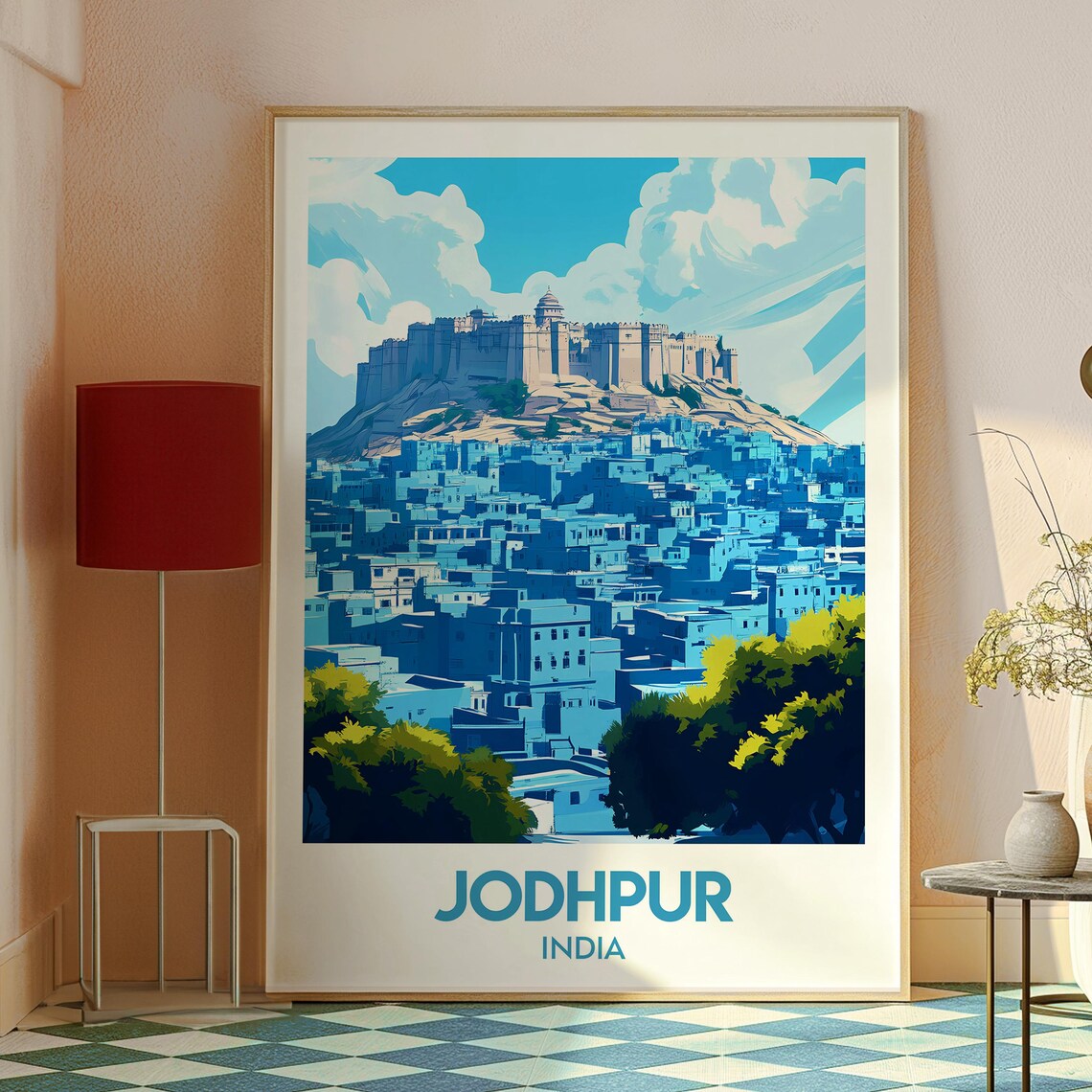 Jodhpur India Blue City Mehrangarh Fort Vintage Travel Art Poster - Image 2