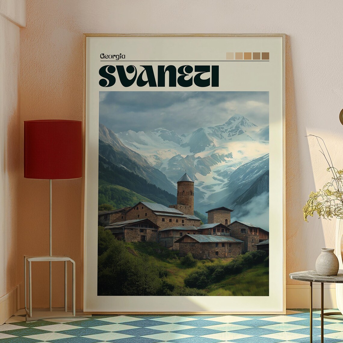 Svaneti Georgia Medieval Stone Towers Snowy Caucasus Mountains Poster - Image 2