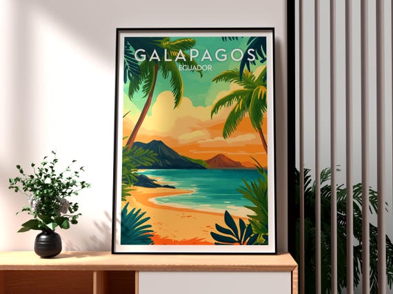 Galapagos Islands Print The Travel Giant Tortoise Poster Wildlife Art Charles Darwin Ecuador