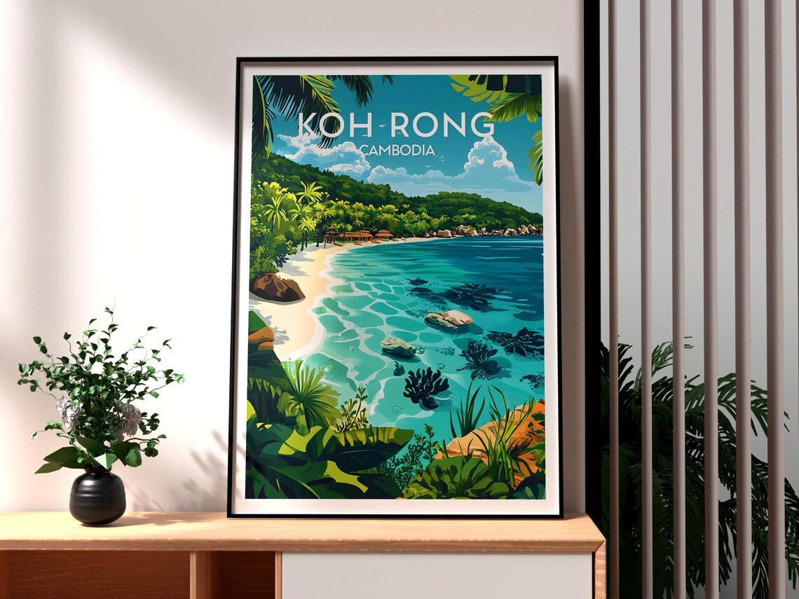 Koh Rong Cambodia Island Beach Turquoise Water Travel Poster