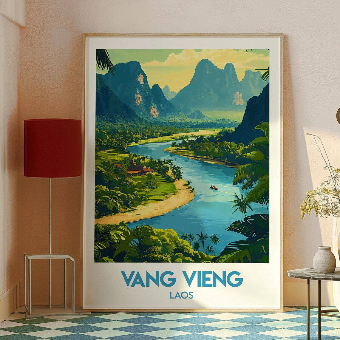 Vang Vieng Laos Karst Mountains Jungle River Valley Travel Poster - Image 2