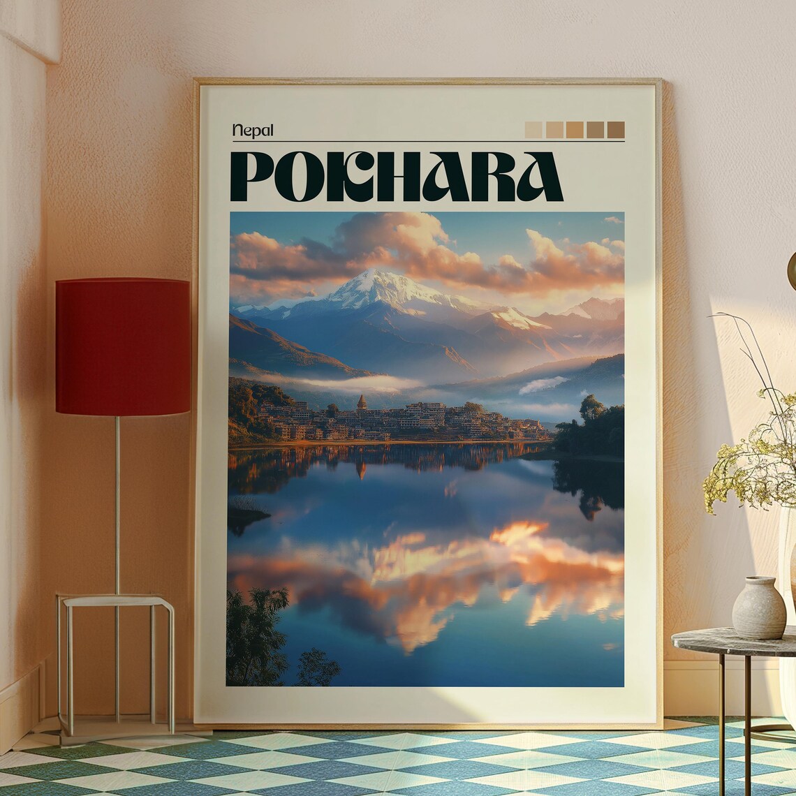 Pokhara Nepal Snowy Himalayan Peak Lake Reflection Travel Poster - Image 2