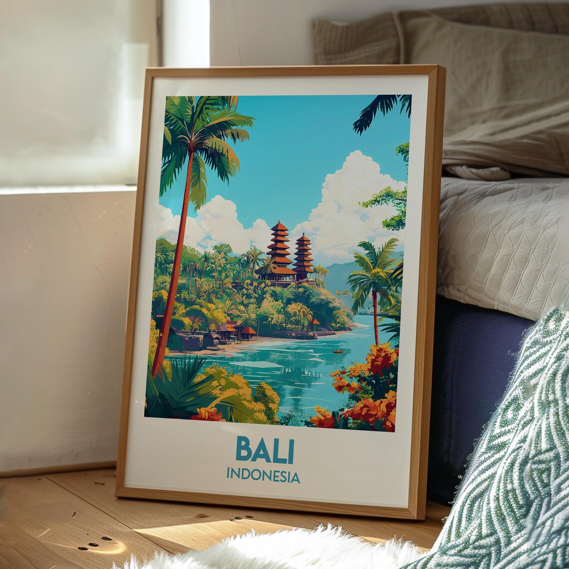 Bali Indonesia Temple Beach Tropical Island Vintage Travel Poster - Image 3
