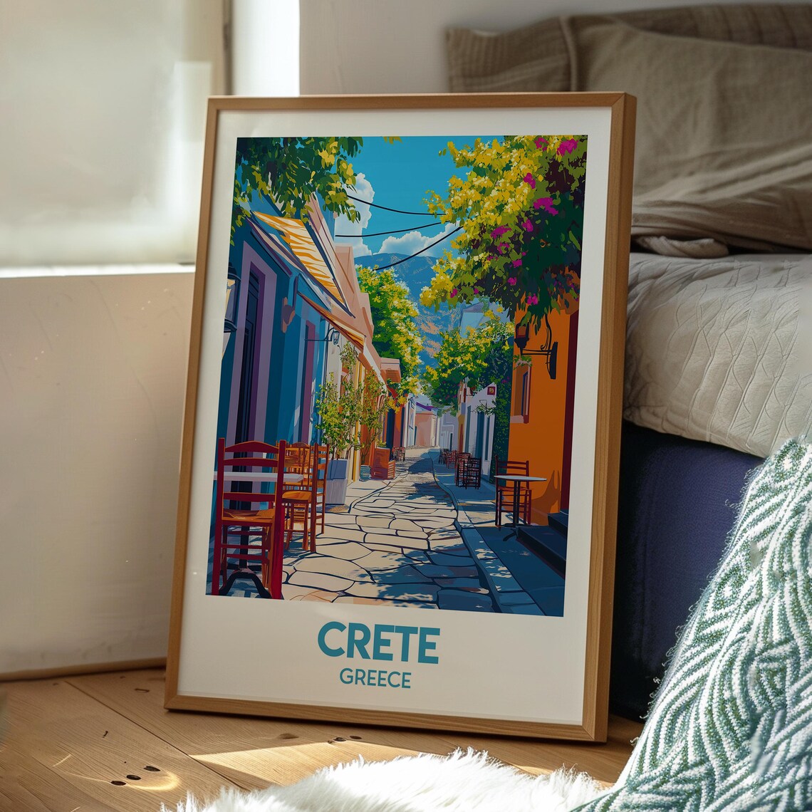 Crete Greece Sunny Village Lane Cafes Island Charm Travel Poster - Image 3