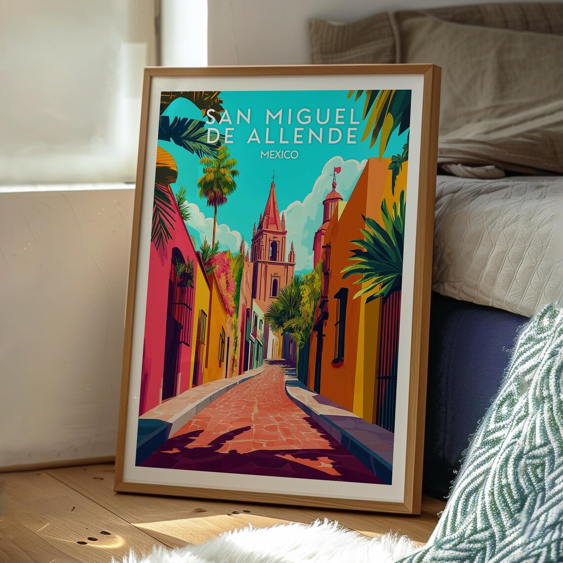San Miguel De Allende Mexico Pink Street Colonial Church Poster - Image 3