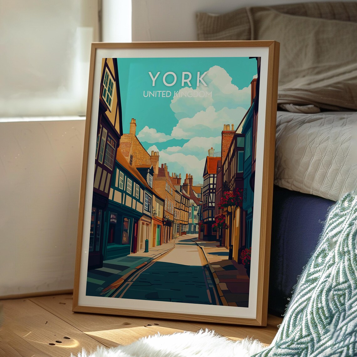 York United Kingdom Historic Timber Street Scene Travel Poster - Image 3