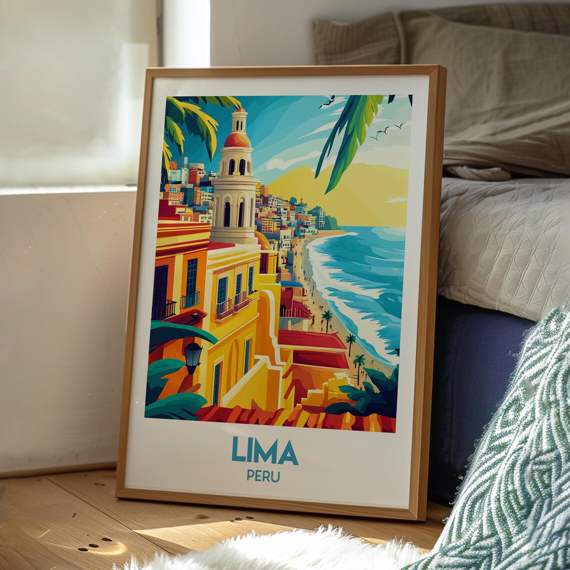 Lima Peru Coastal Colonial Street Church Tower Vintage Travel Poster - Image 3
