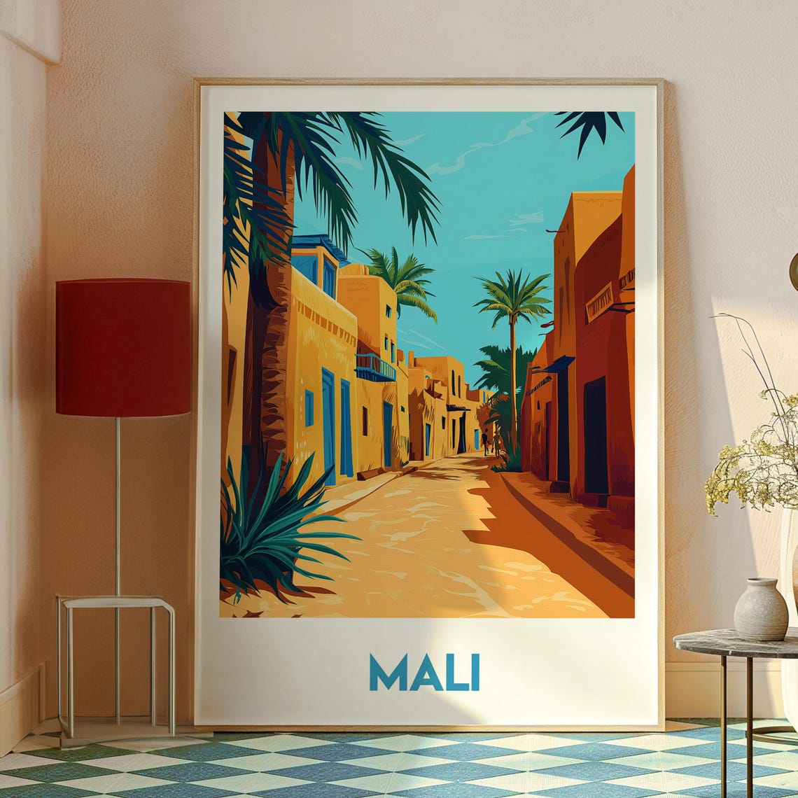 Mali Desert Street Palm Mud Brick Architecture Retro Travel Poster - Image 2