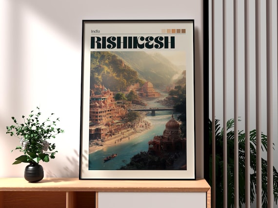 Rishikesh India Ganges River Temples Riverside Yoga Travel Poster