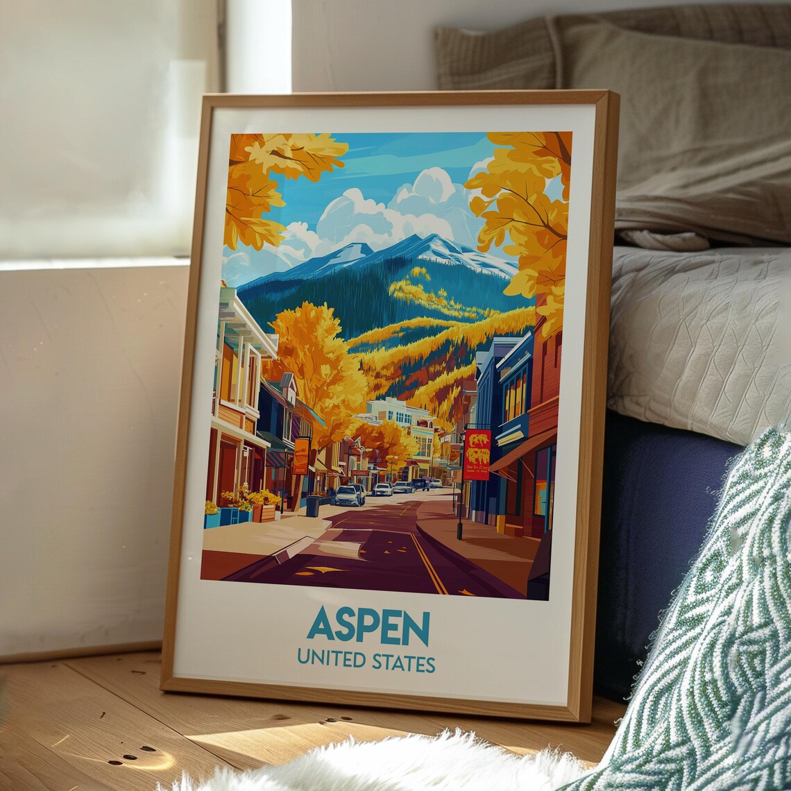 Aspen Colorado Golden Aspen Trees Mountain Town Street Travel Poster - Image 3
