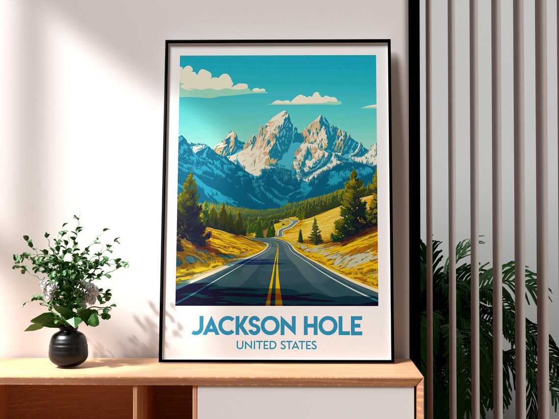Jackson Hole USA Open Road Teton Peak Drive Scenic View Poster