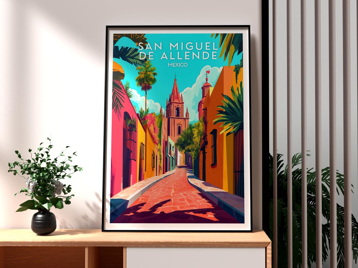 San Miguel De Allende Mexico Pink Street Colonial Church Poster