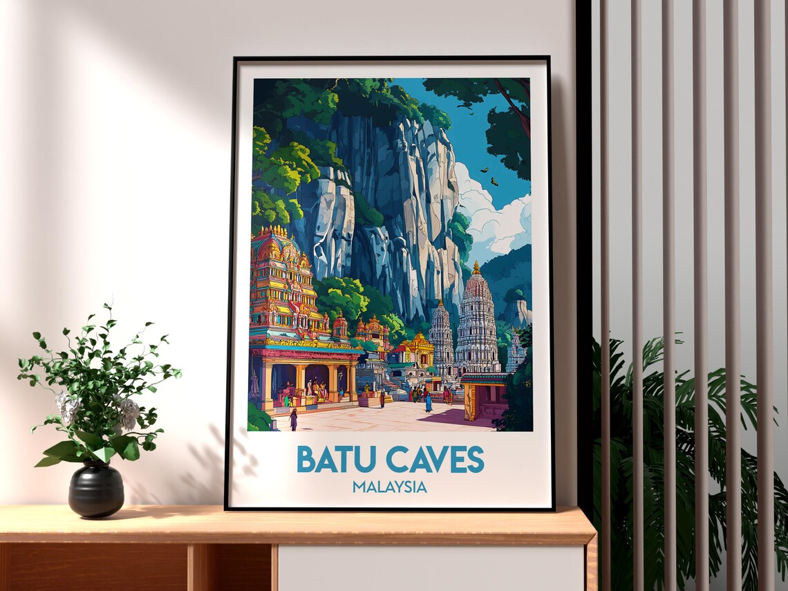 Batu Caves Malaysia Hindu Temple Limestone Hill Travel Poster