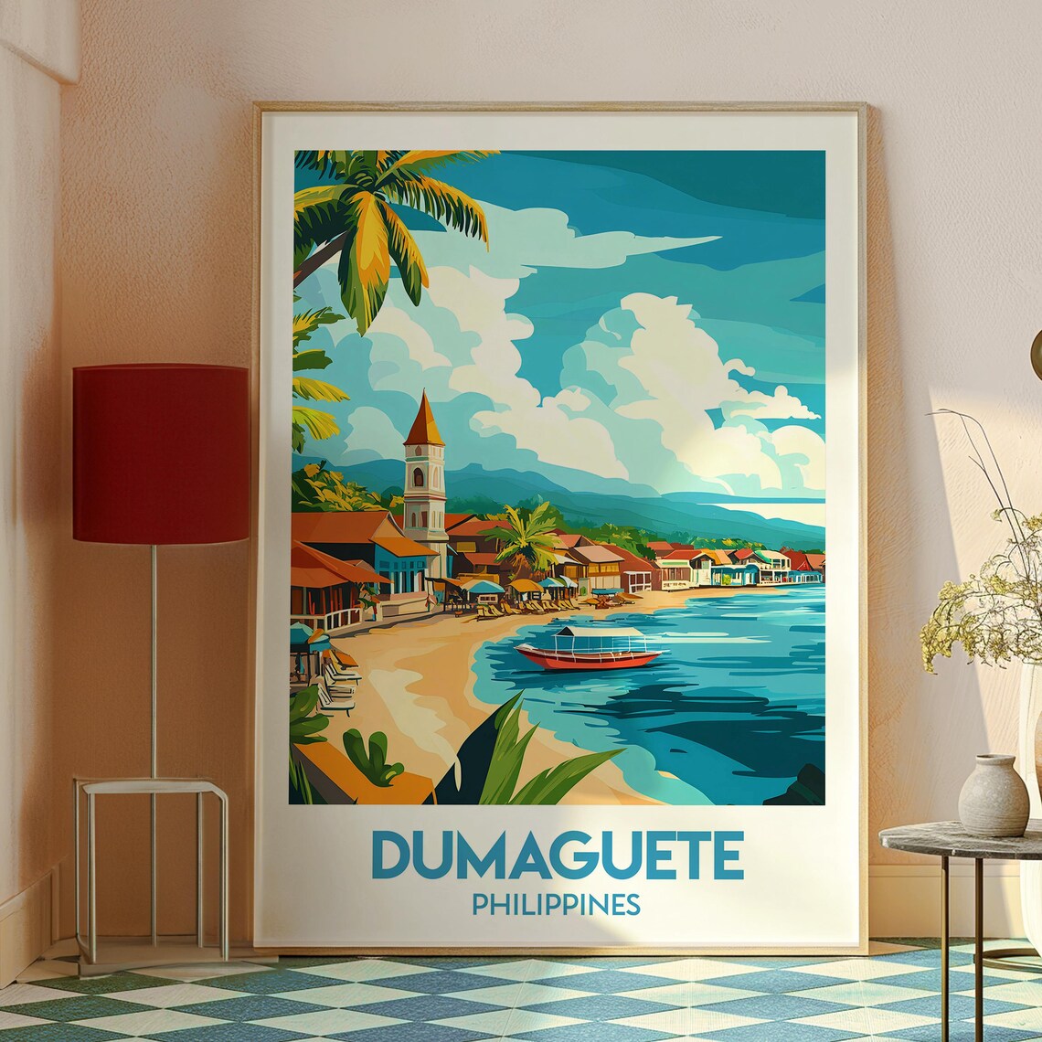 Dumaguete Philippines Beach Town Church Coastal Travel Poster - Image 2