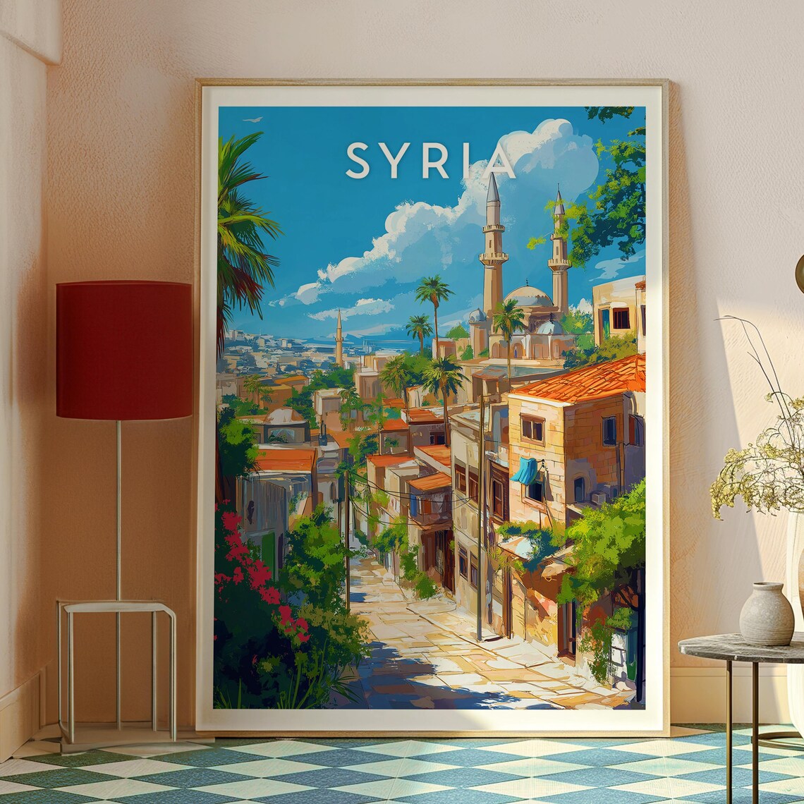 Syria Middle East Old Town Street Mosque Minarets Travel Poster - Image 2