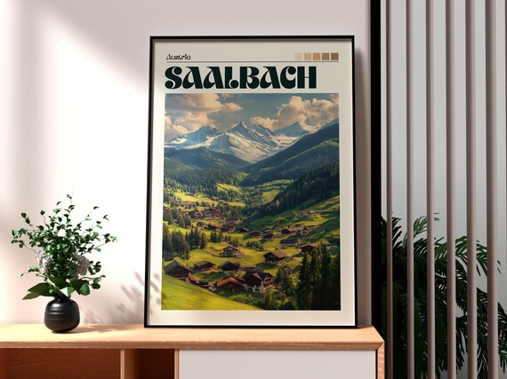 Saalbach Austria Alpine Village Snowy Mountain Valley Travel Poster
