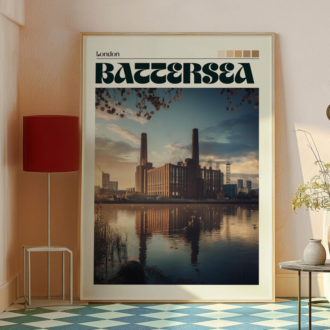 Battersea Power Station London Thames River Sunset Travel Poster - Image 2