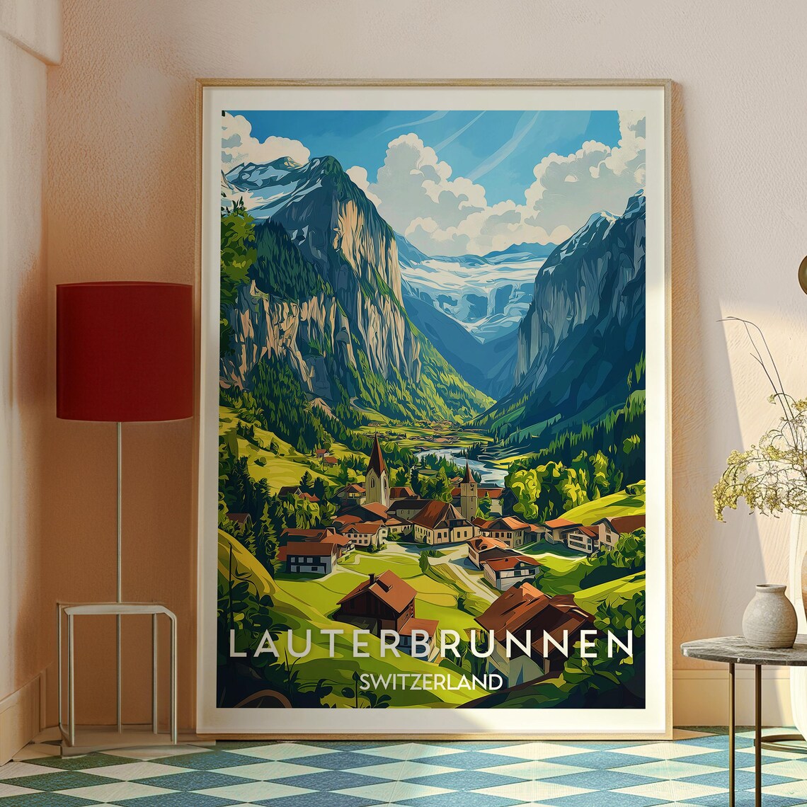 Lauterbrunnen Switzerland Alpine Valley Village Peaks Travel Poster - Image 2