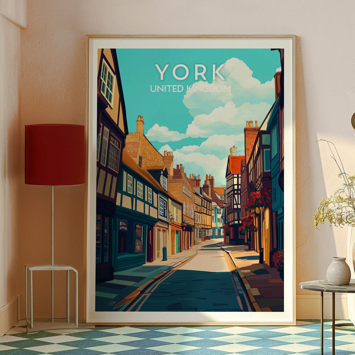 York United Kingdom Historic Timber Street Scene Travel Poster - Image 2