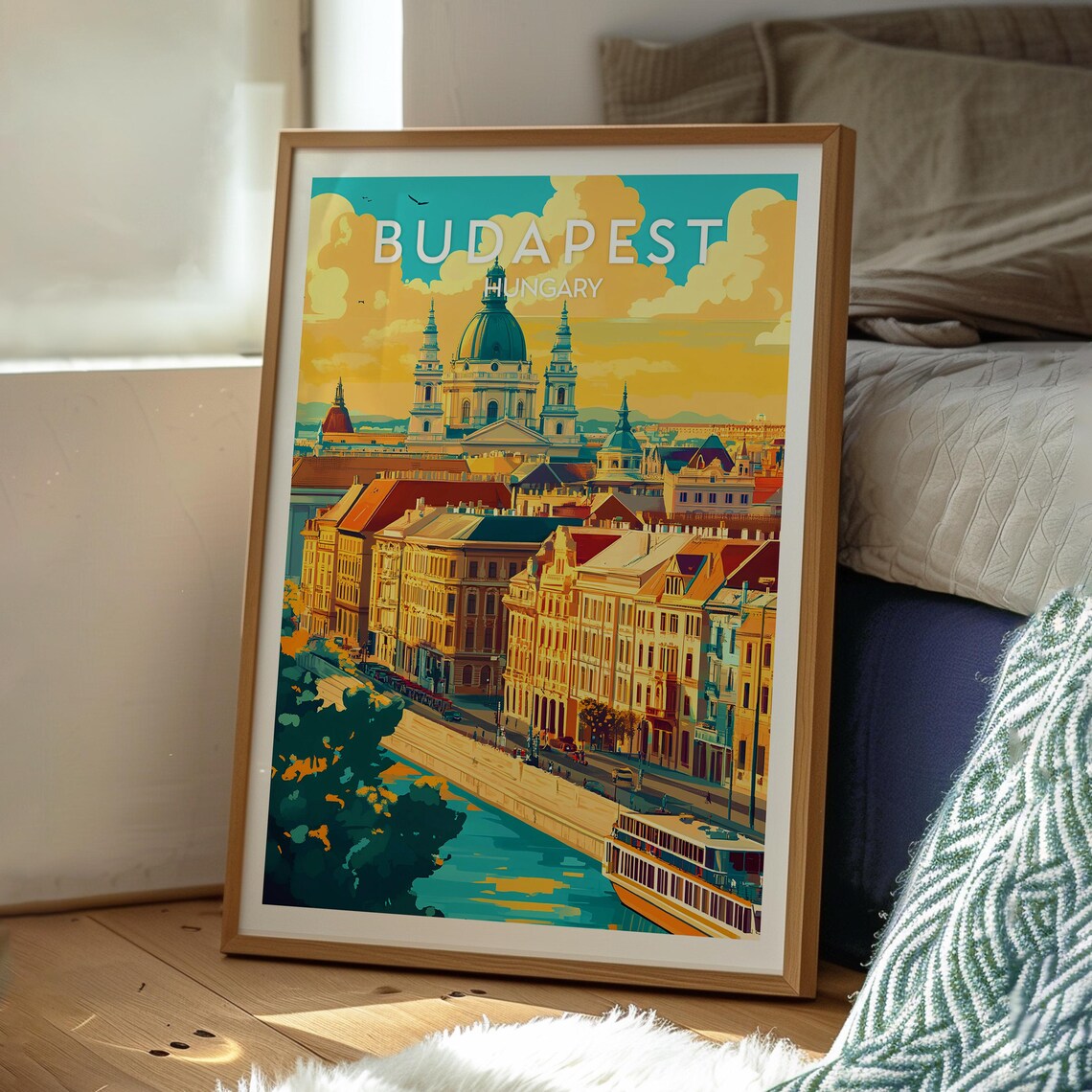 Budapest Hungary St Stephens Basilica Danube Sunset Travel Poster - Image 3
