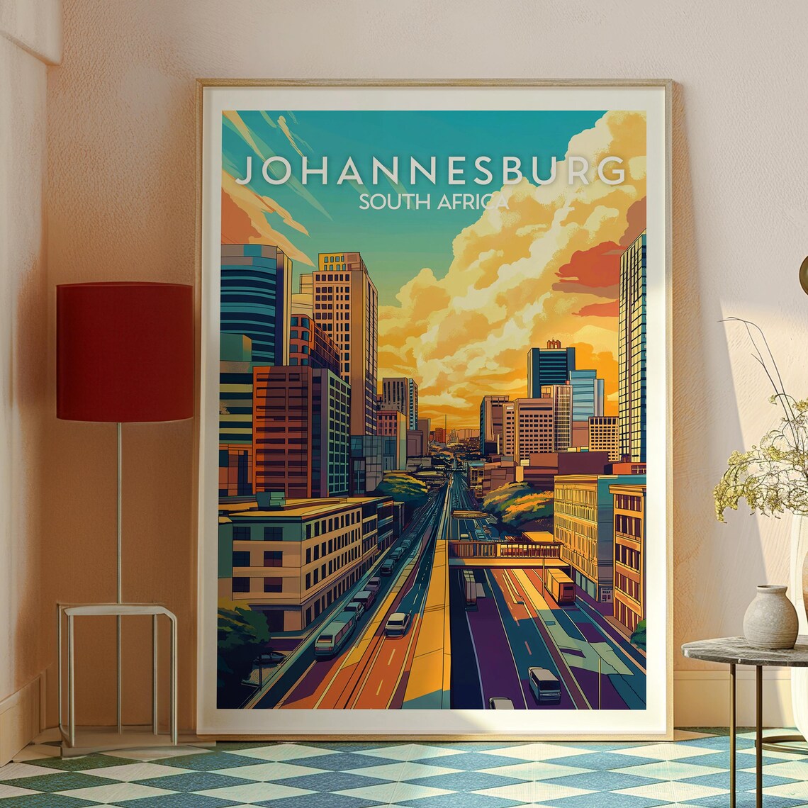 Johannesburg South Africa Sunset Skyline Avenue Travel Poster - Image 2