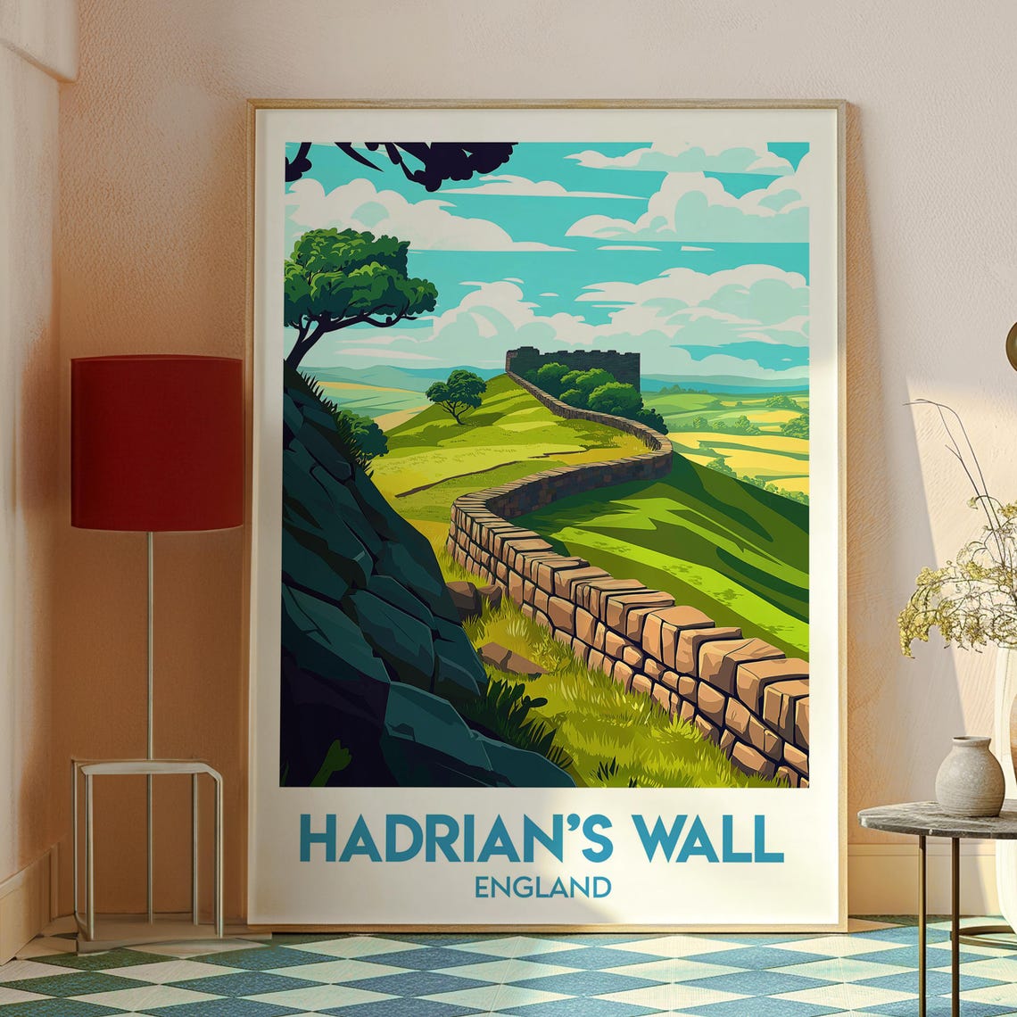 Hadrian's Wall England Ancient Roman Fort Hillside Travel Poster - Image 2