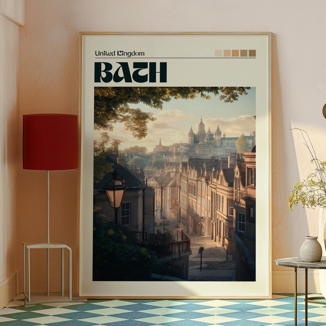Bath England Historic Cobblestone Street View Scene Travel Poster - Image 2